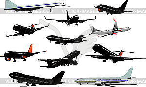 Eleven colored airplanes - vector image