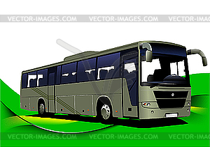 Abstract green wave background with bus - vector image