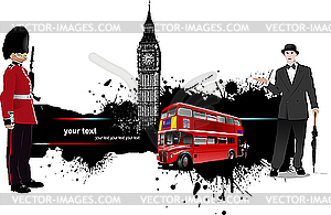 Grunge banner with London and bus. - vector clipart