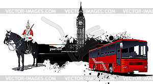 Grunge banner with London and bus. - vector image