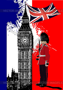 Poster with Big Ben and Britain flag - vector EPS clipart