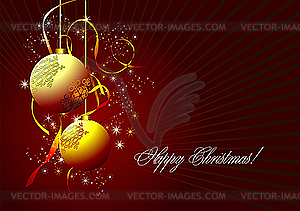 Christmas - New Year shine card with golden balls - vector clip art