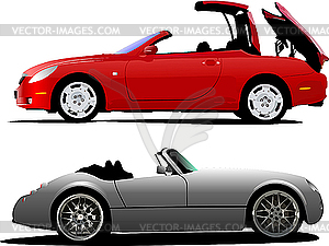 Two cars cabriolet on the road. - vector clipart