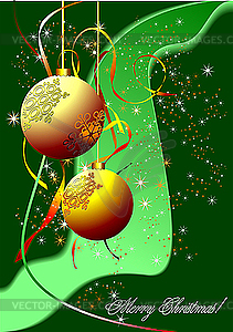 Christmas - New Year shine card with golden balls - vector clip art