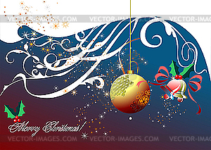 Christmas - New Year shine card with golden ball - vector image