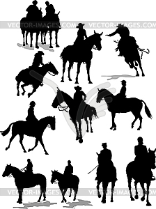 Horse riders silhouettes. - white & black vector clipart