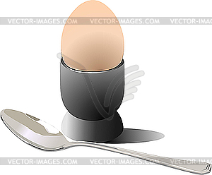 Сваренное вкрутую яйцо в чашку с ложкой - изображение в векторном виде