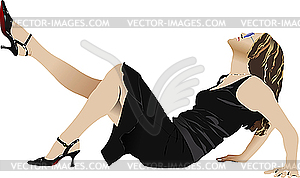 Укладка женщина в черном платье. - рисунок в векторе