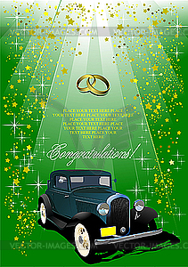 Свадебный зеленый фон с редкостью автомобиля - рисунок в векторном формате