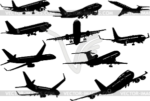 Десять силуэтов самолетов - клипарт в векторе / векторное изображение