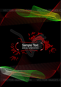 Green-red-black abstract wave background. - vector image