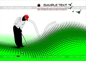 Golfer hitting ball with iron club. - vector clipart