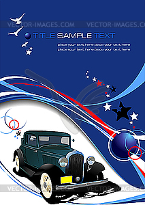 Blue background with retro car - vector clip art