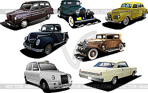 Seven old rarity cars - vector clip art