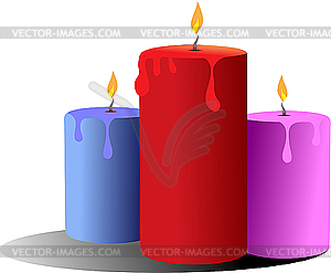 Three burning candles. - vector image