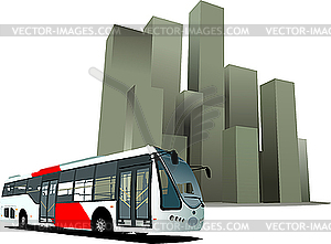 City bus on the town background. - vector image