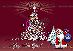 Christmas - New Year tree with Santa. - vector clip art