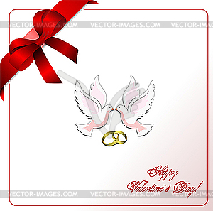 Envelope with blue ribbon corner and doves - royalty-free vector clipart