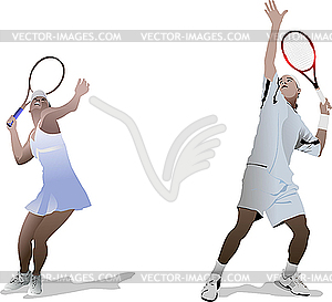 Теннисист и теннисистка - стоковое векторное изображение