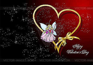 Greeting card for Valentine`s Day with hearts and princess - vector clipart