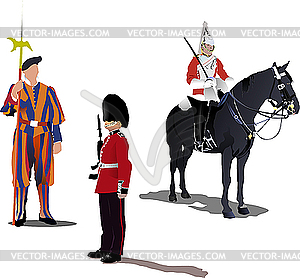 Three guards on horse - color vector clipart