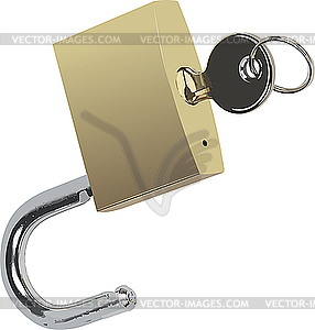Bronze padlock with key. - vector clip art