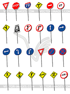 Twenty four traffic road sign symbols. - vector clipart