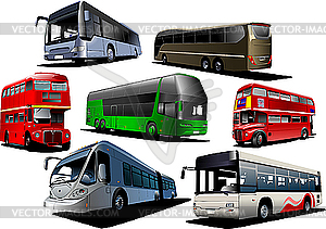 Seven types of bus. - vector clipart