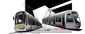 City transport. Two Trams. - vector clipart