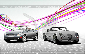 Two Gray car cabriolets on the road. - royalty-free vector clipart