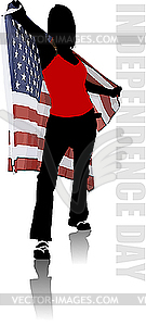 Girl with American flag. Independence day. - vector image