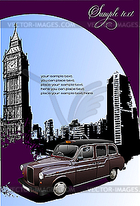 London background with Big Ben and taxicab. - vector image