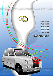 Wedding white car on blue background. - royalty-free vector clipart