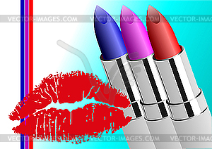 Women’s makeup equipment. Three Lipstick. - stock vector clipart