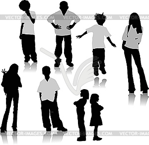 Children silhouettes. - vector clipart