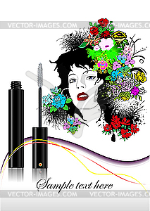 Floral woman face with mascara. - vector EPS clipart