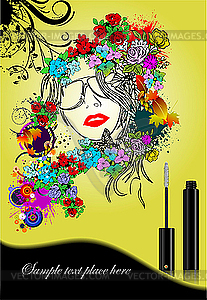 Floral woman silhouette with mascara. - vector clip art