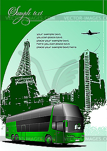 Paris poster with bus - vector image