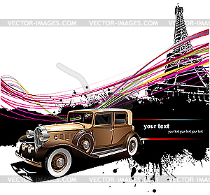 Old car with Paris background. - vector clipart