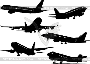 Six Airplane silhouettes  - vector image