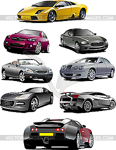 Eight cars on the road. - vector clipart