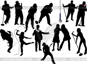 Thirteen singer silhouettes. - color vector clipart