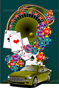 Casino elements with car - vector clipart