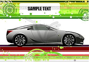 Green and Yellow doted background with car. - vector image