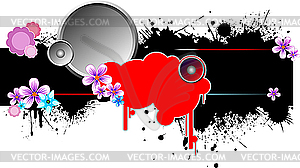 Grunge blot banner with flowers. - vector clip art