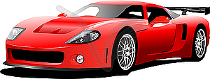 Red sport car on the road - vector clipart