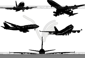 Five Airplane silhouettes - vector image