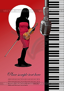 Piano with violin and microphone - vector image