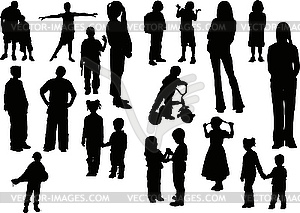 Twenty children silhouettes - vector clipart