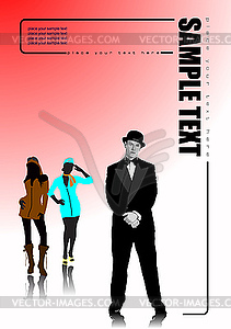 Cover for brochure with man and two girls - vector EPS clipart